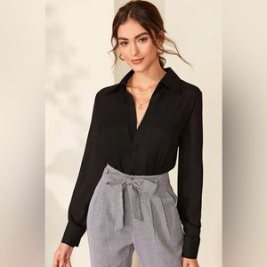SHEIN Mulvari Black Solid Hidden Button Placket Shirt